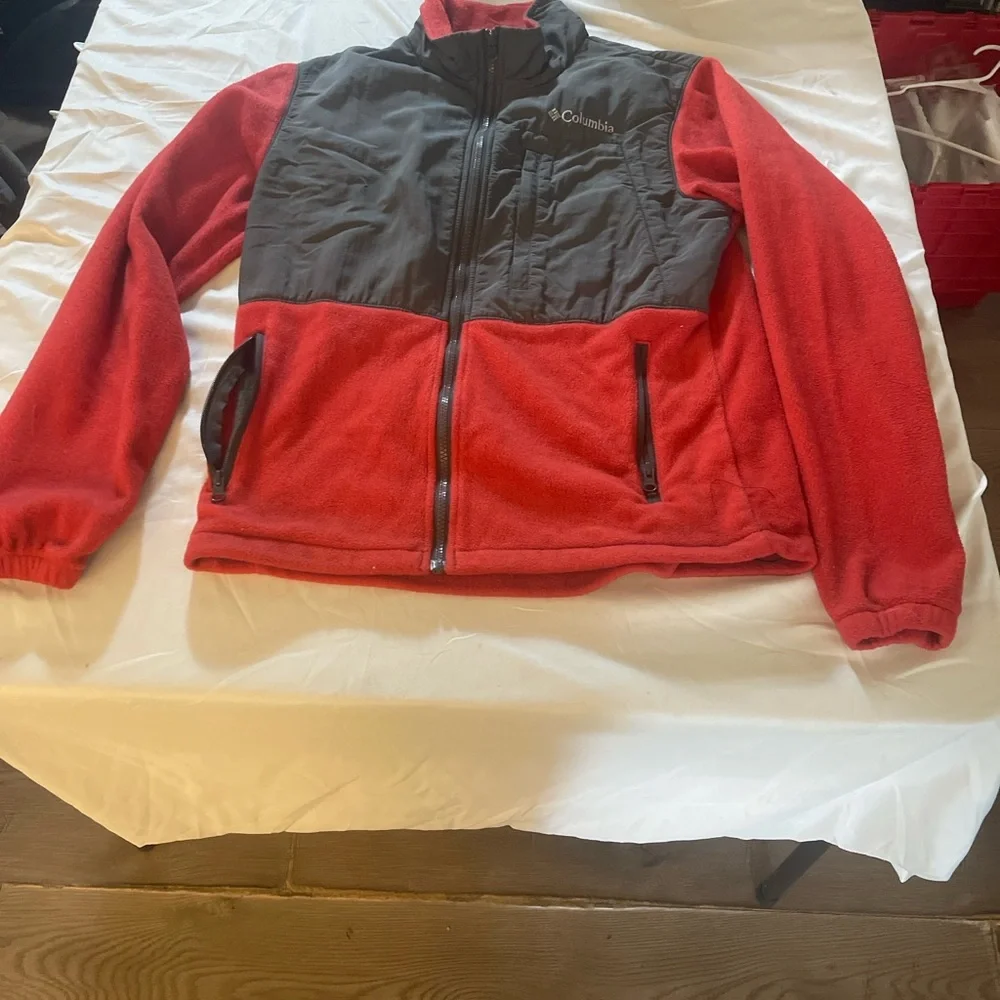 Columbia Fleece Jacket Men’s Small Red Black Full Zip Outdoor Coat Lightweight - Picture 8 of 8